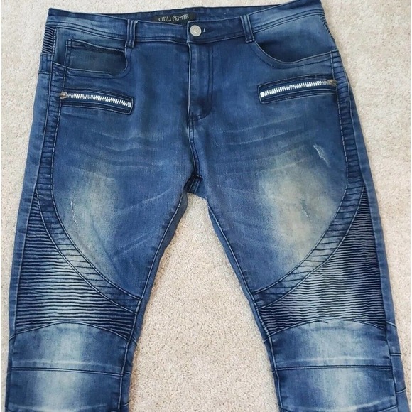 Chili Pepper CP~ Men's Size 38~ Dark Denim Slim Fit Jean's Distressed. - Picture 10 of 13